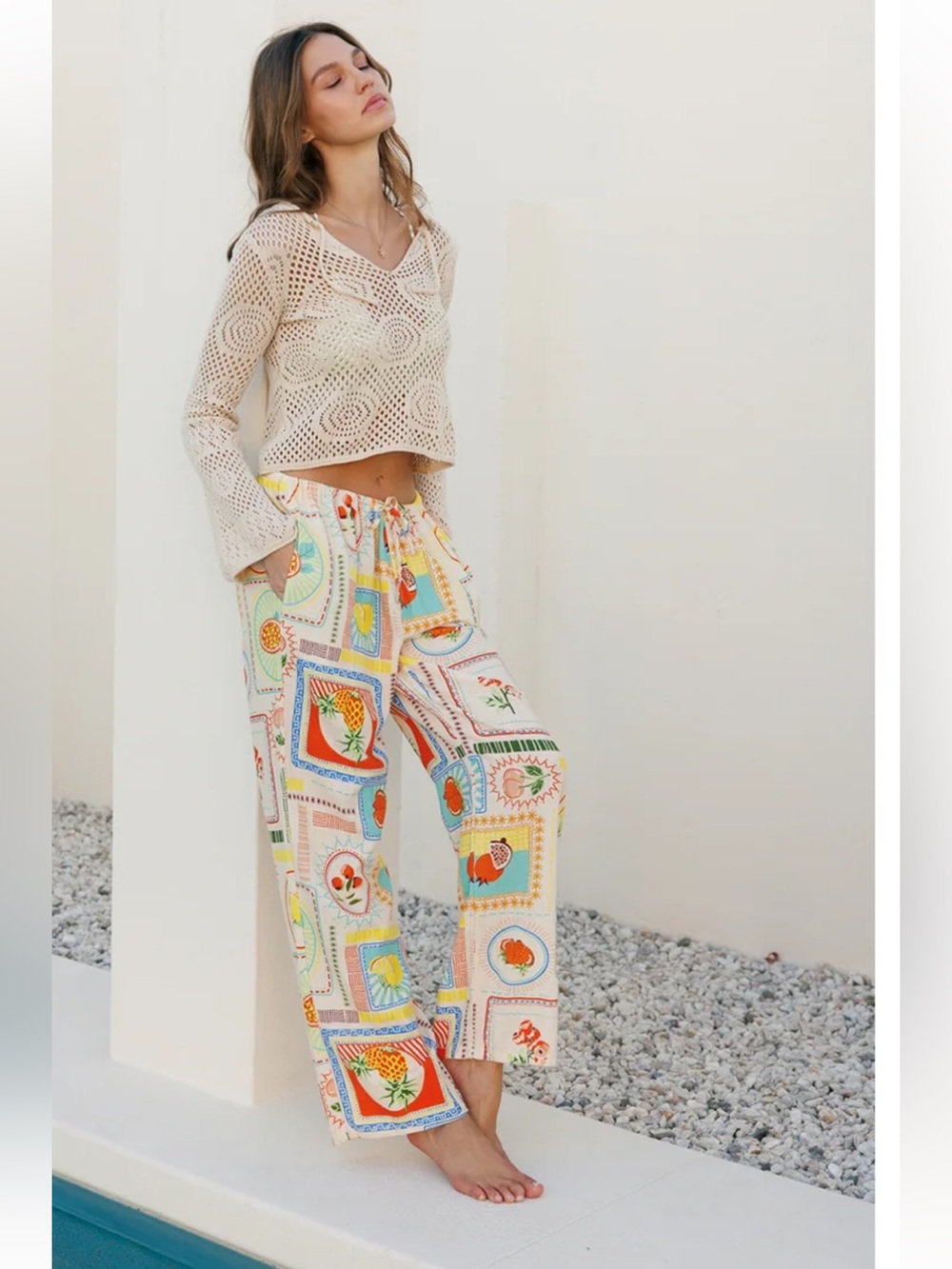 Boho Funky printed linen blend  Pants Pull On Pants